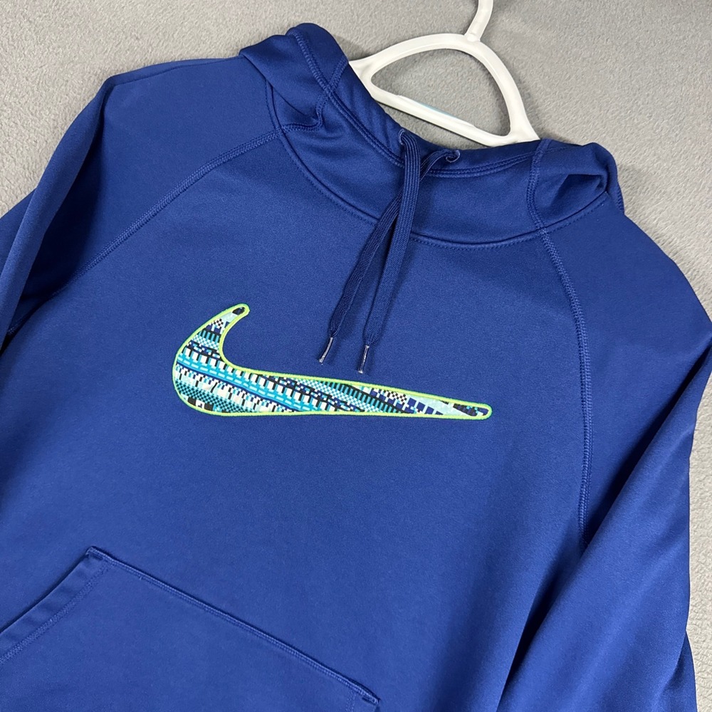Nike Hoodie Womens Small Blue Therma-FIT Pullover Embroidered Stretch Training